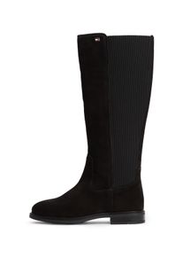Stiefel Tommy Hilfiger "ENAMEL FLAG SUEDE HIGH CHELSEA", Damen, Gr. 41, Normalschaft, schwarz, Elastischer Einsatz, Veloursleder, unifarben, Schuhe Stiefel, Blockabsatz, Langschaftstiefel mit Label-Flag
