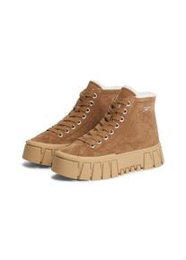 Winterboots Tommy Jeans "TJW PLATFORM SNEAKER MC WL", Damen, Gr. 42, braun (hellbraun), Veloursleder, unifarben, Basic, Schuhe Winterboots, Plateauboots mit seitlichem Schmucklogo