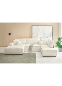 Wohnlandschaft OTTO HOME "FINNLEY Boucl&eacute; U-Form XXL 329 cm - OTTO. Verl&auml;ssliche Qualit&auml;t.", wei&szlig;, B:329cm H:85cm T:195cm, Bezugstoff aus 90% recyceltem Material ;Aqua Clean ;Gramatur 580g/ qm +/- 5%, Sofas, Wohnlandschaft, Schlafsofa, Bettkasten, in Boucl&eacute;, Struktur fein und Mega Cord