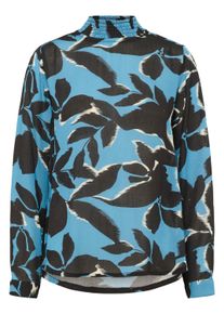 Langarmbluse Kaffe "Damen Bluse langarm KAamber", Damen, Gr. 42, blau (windward blau, schwarz flower), Obermaterial: 100% Viskose LENZING ECOVERO CV LenzEcov., Blusen Langarmbluse