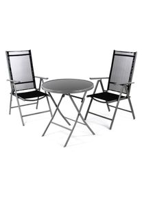 Garten-Essgruppe Vcm "3-tlg. Set Gartenm&ouml;bel Sitzgruppe Tisch Stuhl", schwarz, B:56cm T:65cm, Obermaterial: 100% Metall MT., Sitzm&ouml;bel-Sets, Garten-Essgruppe