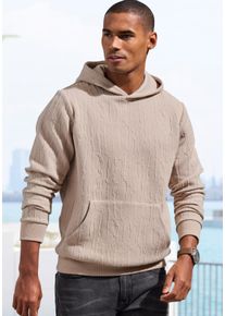 Hoodie JOHN DEVIN "- Struktur Sweat mit Kapuze", Herren, Gr. M (48/50), beige, angeraute Sweatware;Jacquard, Obermaterial: 65% Baumwolle, 34% Polyester, 1% Elasthan. Kapuzenfutter: 60% Baumwolle, 40% Polyester, Strukturmuster, regular fit normal, Rundhals, Rippb&uuml;ndchen, Sweatshirts Hoodie, innen angeraute Sweatware mit besonderer Struktur-Optik