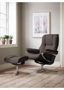 Relaxsessel stressless "Mayfair", braun (braun batick), B:83cm H:102cm T:74cm, Leder BATICK: BATICK ist ein leicht korrigiertes, durchgef&auml;rbtes und genarbtes M&ouml;belleder, bei dem die meisten Unebenheiten und Spuren in der Regel entfernt wurden., Sessel, Relaxsessel, mit Hocker, mit Cross Base, Gr&ouml;&szlig;e S, M & L, Holzakzent Schwarz