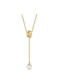 Y-Kette BOSS "DOUBLE B MIRELLE", gold (gelbgoldfarben, wei&szlig;), Halsketten, Damen, Edelstahl Perlen, L: 45,5, Edelstahl, Perlen, Y-Kette, mit Kunststoffperle