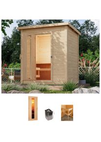 Saunahaus Karibu "Talo 1", beige (naturbelassen), Saunaofen, integrierte Steuerung, 9 kW, Saunen, Saunahaus, Ofen 9 kW integr. Strg