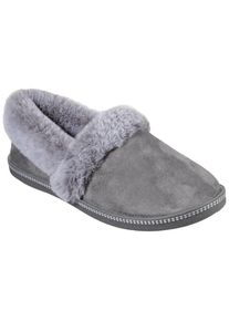 Pantoffel Skechers "COZY CAMPFIRE TEAM TOAST", Damen, Gr. 36, grau, Synthetik, Velourslederimitat, Fellimitat, Schuhe Pantoffel, Hausschuh mit Memory Foam-Ausstattung