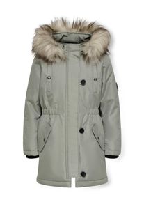 Parka KIDS Only "KOGIRIS FUR PARKA OTW NOOS", M&auml;dchen, Gr. 152, grau (shadow detail:fur nature), Web, Obermaterial: 100% Polyester, unifarben, Basic ca. Mitte Oberschenkel, Windstopperb&uuml;ndchen, Jacken Parka, Kunstfaser, regular fit