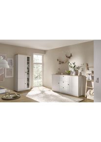 Wohnwand OTTO HOME "Brest, Anbauwand im Landhausstil, Komplettset, Wohnzimmer-Set", wei&szlig; (wei&szlig; matt, eiche ge&ouml;lt dekor), B:342cm H:200cm T:43cm, Holzwerkstoff, Kastenm&ouml;bel-Sets, Wohnwand, enth&auml;lt Vitrine + Sideboard