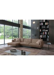 Ecksofa Egoitaliano "Sophia, Designsofa mit extrakomfortablem Sitzkomfort, Breite 274cm", braun (mud), B:274cm H:77cm T:154cm, Luxus-Micofaser Lederoptik (100% Polyester) ist ein neues technisches Gewebe mit einem visuellen und taktilen Aspekt, der dem Nubuk sehr nahe kommt, mit innovativen Eigenschaften. Seine au&szlig;erordentliche Weichheit kommt von einem exklusiven Produktionsprozess, der Unreinhei