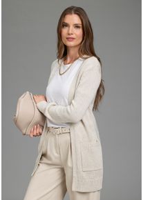 Strickjacke Flashlights "in melierter Optik, elastisches Material", Damen, Gr. 44/46, beige (beige m&eacute;lange), Strick, Obermaterial: 50% Baumwolle, 50% Polyacryl, meliert, Strickjacken Strickjacke, mit aufgesetzten Taschen