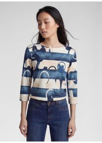 3/4-Arm-Shirt Rabe, Damen, Gr. 46, blau (pazifik), Jersey, Obermaterial: 100% Baumwolle, gemustert, tailliert h&uuml;ftbedeckend, Rundhals, Shirts 3/4-Arm-Shirt, mit grafischem Muster