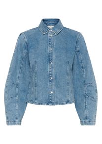 Hemdbluse Kaffe "Damen Hemd langarm KAvallis", Damen, Gr. 44, blau (blau washed denim), Obermaterial: 99% Baumwolle CO. 1% Elasthan EL., Blusen Hemdbluse