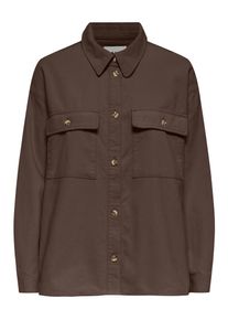 Hemdbluse Only "ONLMOXIE L/S CORD SLIT SHACKET CC PNT", Damen, Gr. L, braun (chocolate braun), Cord, Obermaterial: 100% Baumwolle, unifarben, oversize h&uuml;ftbedeckend, Blusen Hemdbluse, Baumwolle, Feincord, oversize