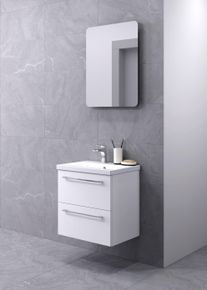 Badezimmer-Set Welltime "Scandic", wei&szlig;, B:51cm T:39cm, Keramik, MDF, Kastenm&ouml;bel-Sets, Badezimmer-Set, 2in1 - Spiegel & Waschtisch mit Soft-Close, Keramikwaschbecken