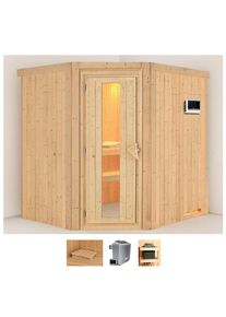 Sauna Karibu "Siirin", beige (naturbelassen), Saunaofen, externe Steuerung, 9 kW, Saunen, Sauna, Ofen 9 KW externe Strg easy
