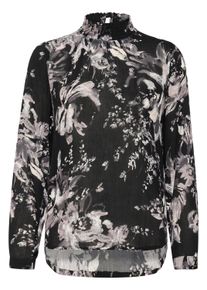 Langarmbluse Kaffe "Damen Bluse langarm KAamber", Damen, Gr. 34, schwarz (schwarz, wei&szlig; painted flower), Obermaterial: 100% Viskose LENZING ECOVERO CV LenzEcov., Blusen Langarmbluse
