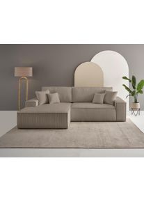 Ecksofa OTTO HOME "FINNLEY Cord, L-Form 257 cm, Schlafsofa", grau (taupe), B:267cm H:85cm T:167cm, Bezugstoff 100% PES ;Gramatur 400g/qm +/- 5%, Sofas, Ecksofa, mit Bettkasten, in Boucl&eacute;, Struktur fein und Mega Cord