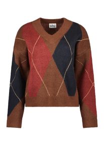 Strickpullover Blue Seven "Pullover mit V-Ausschnitt", Damen, Gr. 36, braun (8611, marone), 72% Polyacryl, 25% Polyester, 3% Elasthan, normal, V-Ausschnitt, Pullover Strickpullover