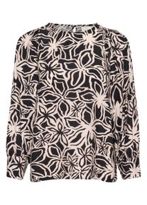 Langarmbluse Kaffe "Damen Langarm-Bluse KAhannah", Damen, Gr. 46, schwarz (schwarz, light beige flower), Obermaterial: 80% Viskose CV. 20% Polyamid PA., Blusen Langarmbluse