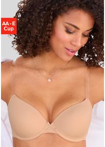 Schalen-BH Lascana "T-Shirt-BH, Dirndl-BH, Ela", Damen, Gr. 70, Cup A, braun (toffee), Microtouch, Obermaterial: 82% Polyamid (TACTEL), 18% Elasthan (LYCRA), Basic, BHs Schalen-BH, mit transparenten Tr&auml;gern, mit B&uuml;gel, Sommer, bequemer BH