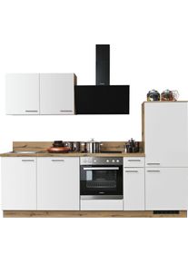 K&uuml;chenzeile KOCHSTATION "KS-Scafa, mit h&ouml;henverstellbaren F&uuml;&szlig;en, vormontiert, mit", wei&szlig; (k&uuml;che: wei&szlig;, korpus: asteiche nachbildung, arbeitsplatte: asteiche nachbildung), B:260cm T:60cm, Komplettk&uuml;chen-Sets, K&uuml;chenzeile, Soft-Close, wahl. mit E-Ger&auml;ten inkl. Geschirrsp&uuml;ler, Breite 260 cm