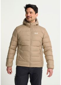 Daunenjacke Jack Wolfskin "WILD PASS DOWN HOODY M RDS", Herren, Gr. L (52), beige (hazelwood), Obermaterial: 100% Polyester. F&uuml;llung: 90% Daunen, 10% Sonstige Fasern. Futter: 100% Polyester, Jacken Daunenjacke, Daunenjacke, warm, wind- und wasserabweisend