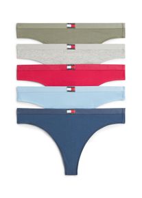 Tanga "5 PACK FLAG THONG", Damen, Gr. S (36), 5 Stk., bunt (v pink, l blau, a sea, g htr, u sage), Jersey, Obermaterial: 95% Baumwolle, 5% Elasthan, Tommy Hilfiger Underwear, k&ouml;rpernah, Unterhosen Tanga, mit Logo