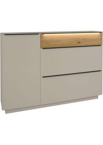 M&auml;usbacher Schuhschrank M&Auml;USBACHER "Nova Garderobe", beige (kaschmir matt lack nb, glas kaschmir glanz), B:160cm H:110cm T:32cm, Schr&auml;nke, Schuhschrank, inkl. Metallschuhk&ouml;rbe und Griffbeleuchtung BHT 107 x 110 x 32 cm