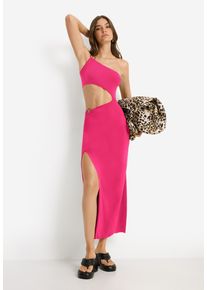 One-Shoulder-Kleid LSCN BY LASCANA, Damen, Gr. 46, N-Gr, pink (fuchsia rose), Jersey, Obermaterial: 47% Baumwolle, 47% Modal, 6% Elasthan, unifarben, figurbetont lang, asymmetrischer Ausschnitt, Kleider One-Shoulder-Kleid