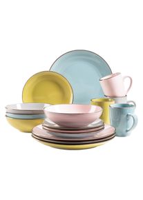M&auml;ser Kombiservice M&Auml;SER "Metallic Rim", bunt (rosa, gr&uuml;n, blau, grau), 16, Geschirr-Sets, Kombiservice