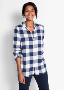 Flanellhemd bonprix "Flanellhemd", Damen, Gr. 48, N-Gr, blau (mitternachtsblau kariert), Flanell, Obermaterial: 100% Baumwolle, kariert, figurbetont normal, Manschette, Hemden Flanellhemd, figurbetonte Passform, aus Baumwolle, klassisches Karo Muster