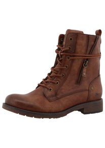 Winterstiefelette Mustang Shoes "Elfi", Damen, Gr. 37, braun (cognac), Lederimitat, used, Schuhe Winterstiefelette, Winterstiefel mit Rei&szlig;verschluss und markanter Schn&uuml;rung