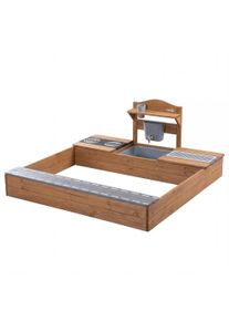 Sandkasten Roba "Outdoor+ Sandkasten mit Matschk&uuml;che", braun (teak), Sandk&auml;sten, Kinder, B/H/T: 117cm x 18cm x 118cm, Kunststoff, Massivholz, Sandkasten, B:117cm H:18cm T:118cm