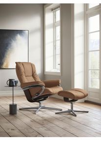 Relaxsessel stressless "Mayfair", braun (latte batick), B:83cm H:102cm T:74cm, Leder BATICK: BATICK ist ein leicht korrigiertes, durchgef&auml;rbtes und genarbtes M&ouml;belleder, bei dem die meisten Unebenheiten und Spuren in der Regel entfernt wurden., Sessel, Relaxsessel, mit Hocker, mit Cross Base, Gr&ouml;&szlig;e S, M & L, Holzakzent Wenge