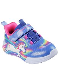 Sneaker Skechers "UNICORN CHASER", M&auml;dchen, Gr. 22, bunt (blau, multifarben), Textil, Glitzer, kontrastfarbene Details, Schuhe Sneaker, Klettschuh mit blinkendem Einhorn, Gr&ouml;&szlig;enschablone zum Download