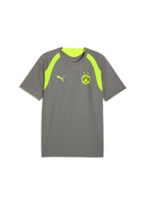 Fu&szlig;balltrikot Puma "BVB TRAINING JERSEY", Herren, Gr. M, grau (flat medium gray, gelb alert), Web, Obermaterial: 100% Polyester, gemustert, slim fit normal, Rundhals, Trikots Fu&szlig;balltrikot, mit sportlichem Stil, Kurzarmdesign, gemusterte Optik, Slim Fit