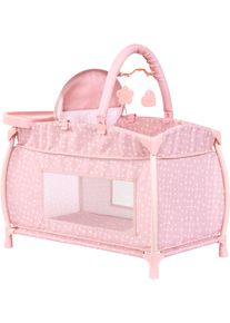 Puppenbett BAYER "Multi-Puppenbett", rosa mit herzen, Puppenm&ouml;bel, KinderB:37,5cm H:62cm T:65cm, Puppenbett, mit integriertem Hochstuhl, Wickelablage und Mobile, B:37,5cm H:62cm T:65cm