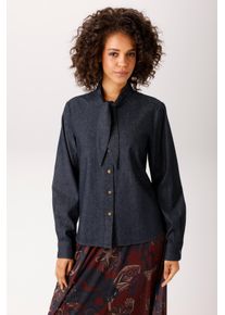 Jeansbluse Aniston CASUAL, Damen, Gr. 38, blau (dunkelblau), Denim/Jeans, Obermaterial: 100% Baumwolle, leichte Abriebeffekte, unifarben, figurumspielend h&uuml;ftlang, Rundhals, 1-Knopf-Manschette, Blusen Jeansbluse, mit kleiner Schluppe am Rundhals-Ausschnitt - NEUE KOLLEKTION