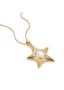 Kettenanh&auml;nger Thomas Sabo "Fluid Elegance gro&szlig;er Seestern-Optik-Anh&auml;nger gelbgoldfarben", gold (gelbgoldfarben, kristallwei&szlig;, wei&szlig;, kristallwei&szlig;), Schmuckanh&auml;nger, Damen, Metall, 10,81 g, Kettenanh&auml;nger, mit Zirkonia (synth.) - mit Perlmutt