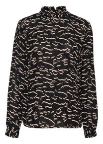 Langarmbluse Kaffe "Damen Bluse langarm KAluna", Damen, Gr. 34, schwarz (schwarz, beige abstract print), Obermaterial: 100% Viskose LENZING ECOVERO CV LenzEcov., Blusen Langarmbluse