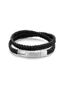 Armband Police "Braid", schwarz (schwarz, edelstahlfarben), Armb&auml;nder, Herren, 40cm, Edelstahl Leder, Edelstahl, Leder, Armband