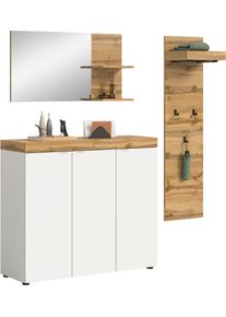 Garderoben-Set OTTO HOME "MAMBO II, 3-teilig, h&auml;ngend oder stehend montierbar", platinum wei&szlig;, wotan eiche nachbildung, B:180cm H:179cm T:37cm, Holzwerkstoff, Kastenm&ouml;bel-Sets, Garderoben-Set, Garderoben-Kombi, Garderobe, Flur, Diele
