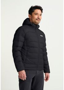 Daunenjacke Jack Wolfskin "WILD PASS DOWN HOODY M RDS", Herren, Gr. L (52), schwarz, Obermaterial: 100% Polyester. F&uuml;llung: 90% Daunen, 10% Sonstige Fasern. Futter: 100% Polyester, Jacken Daunenjacke, mit Kapuze, 3-in-1-kompatibel, warm gef&uuml;ttert