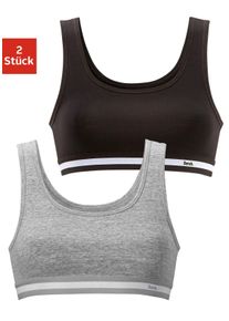Bustier Bench., M&auml;dchen, Gr. 134/140, N-Gr, grau (grau, meliert, schwarz), Jersey, Obermaterial: 90% Baumwolle, 10% Elasthan (LYCRA), unifarben, k&ouml;rpernah, BHs Bustier, Webbund mit Logoschriftzug, unifarben