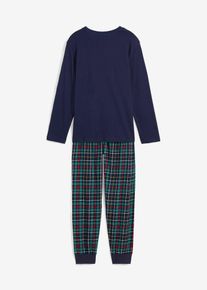 Barnpyjamas med flanellbyxa och ekologisk bomull (2 delar) - bl&aring; - storlek 128/134 - bonprix