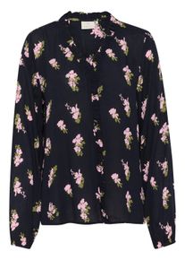 Langarmbluse Kaffe "Damen Bluse langarm KAellen", Damen, Gr. 36, blau (midnight, pink flower print), Obermaterial: 100% Viskose LENZING ECOVERO CV LenzEcov., Blusen Langarmbluse