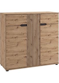 Schuhkommode OTTO HOME "FJELL, Breite 104cm, 3 T&uuml;ren, 2 Schubk&auml;sten, 6 Einlegeb&ouml;den, 9 F&auml;cher", braun (artisan eiche nachbildung), B:104cm H:98cm T:37cm, Holzwerkstoff, Sideboards, Schuhkommode, Garderobenschrank, Schuhschrank, Kommode, Sideboard, Anrichte