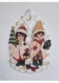 Fensterbild Stickereien Plauen "Fensterbild Winterkinder", bunt, Polyester, Fensterbilder, Fensterbild, echte Plauener Stickerei