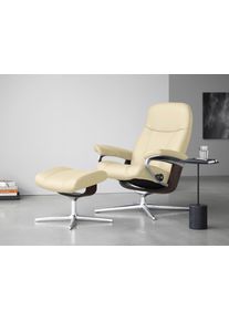 Relaxsessel stressless "Consul", beige (vanilla paloma), B:91cm H:102cm T:79cm, Leder PALOMA: PALOMA ist ein durchgef&auml;rbtes Semianilin-M&ouml;belleder mit nat&uuml;rlicher Narbung., Sessel, Relaxsessel, mit Hocker, mit Cross Base, Gr&ouml;&szlig;e S, M & L, Holzakzent Wenge