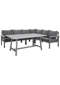Amatio Pro Dining-Loungeset, Hellgrau, Dunkelgrau, Metall, Kunststoff, Textil, 5-teilig, F&uuml;llung: Polyester,Schaumstoff, seitenverkehrt montierbar, L-Form, 259x199 cm, Bsci, Gartenm&ouml;bel, Gartengarnituren, Gartenm&ouml;bel-Sets